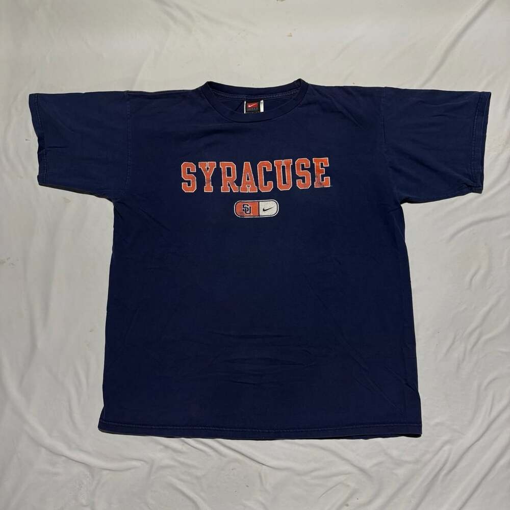Vintage Syracuse University Nike T Shirt L Navy Blue Orange Logo Boxy SU